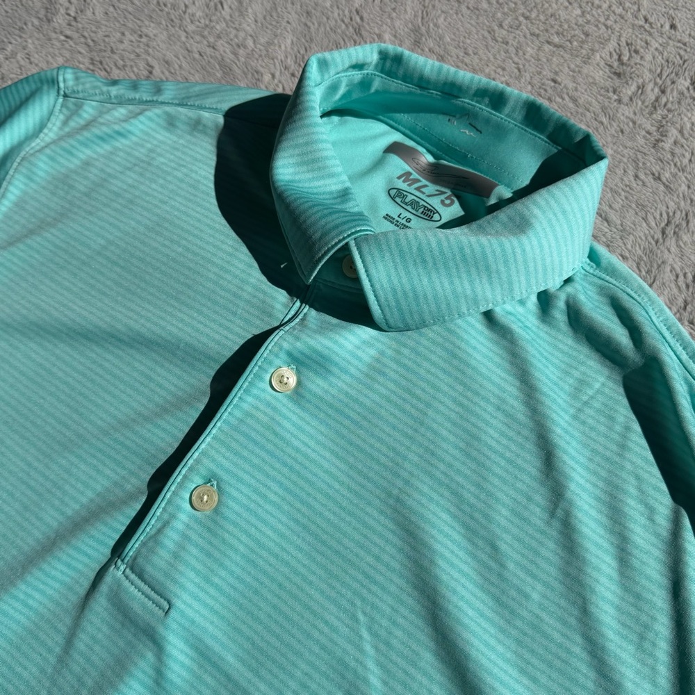 Greg Norman Collection Teal Striped Golf Polo Shirt ML75 Play‎ Dry